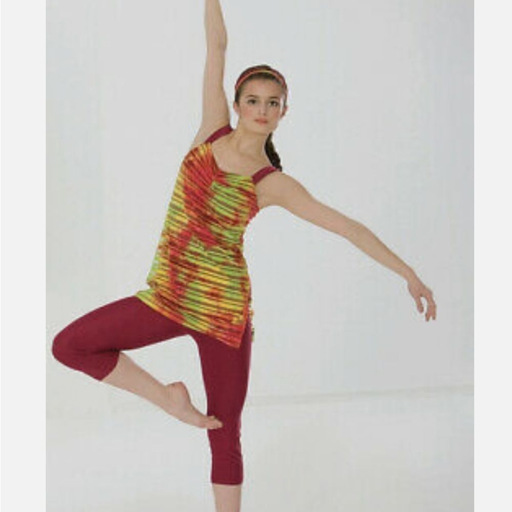 Revolution Dancewear Burgundy, Red, Yellow, & Green Leotard